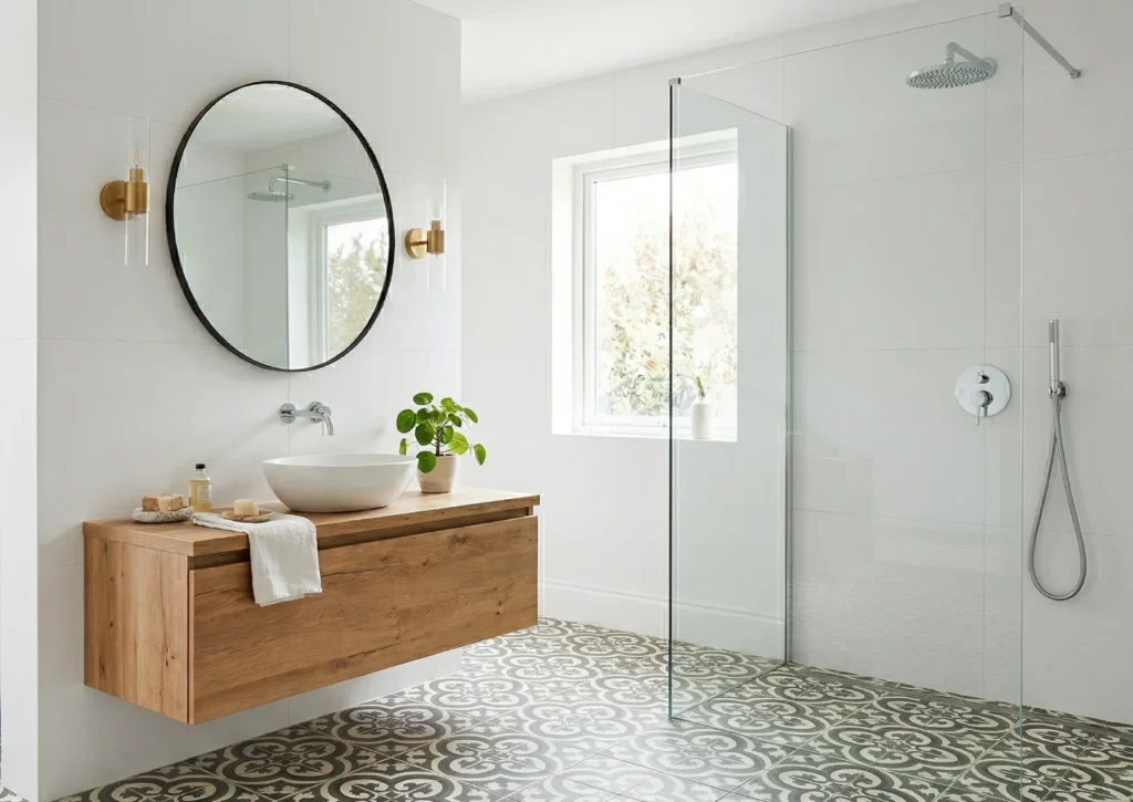 Paredes blancas limpias + Suelo con carácter